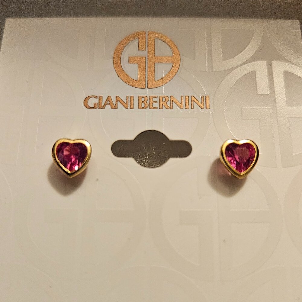Giani Bernini Pink Heart Shaped Cubic Zirconia Studs, 18K - NWT - Picture 2 of 3